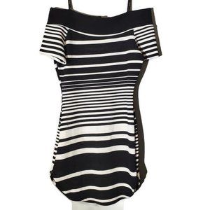 Papaya Black and White  Off Shoulder Dress